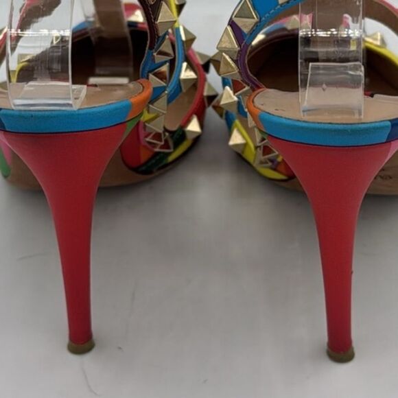 Valentino Garavani 1973 Rainbow Chevron Rockstud T-Strap Heels EU37.5/ US 7.5 - Picture 7 of 16